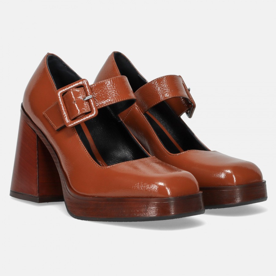 Frauen SANGIORGIO Pumps | Brando Carol 11 Mary Jane Aus Hellbraunem Naplak Mit Hohem Absatz Und Plateau