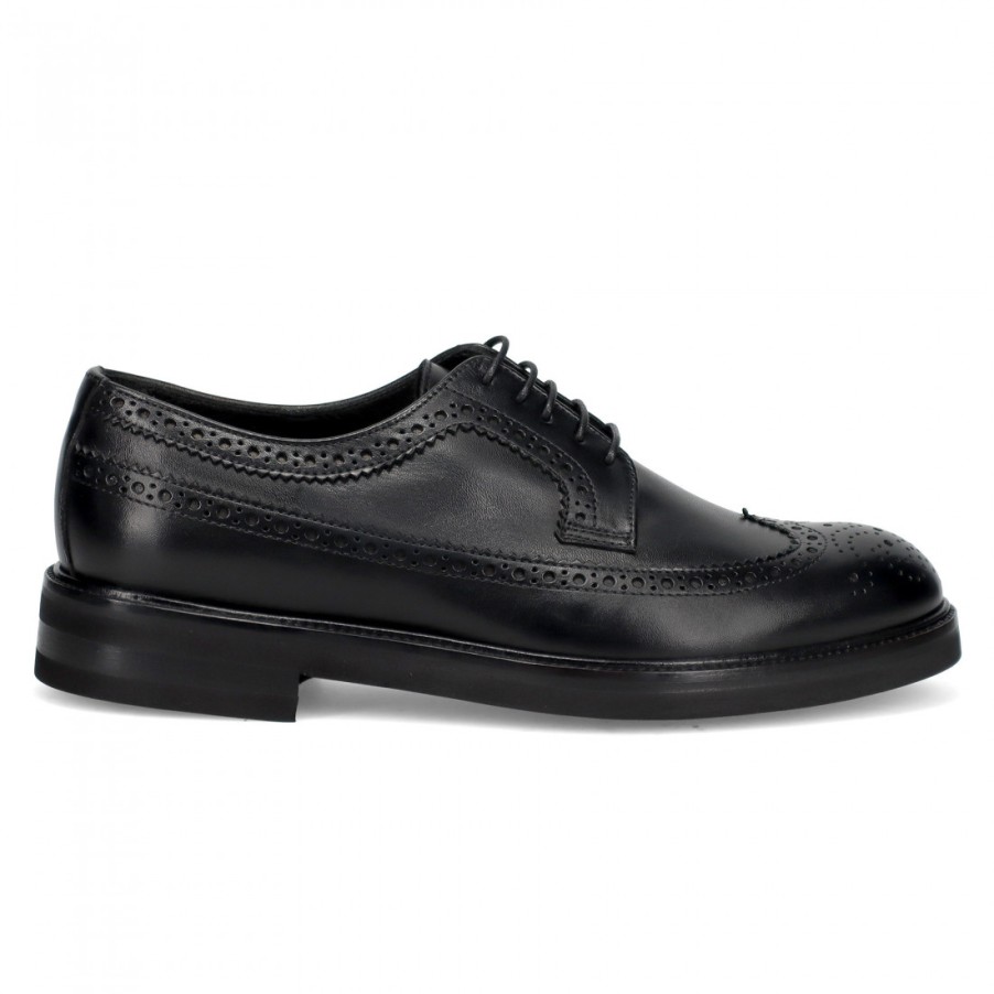 Manner SANGIORGIO Schnuren | Jerold Wilton Herren-Derby-Brogue-Schuh Aus Schwarzem Leder