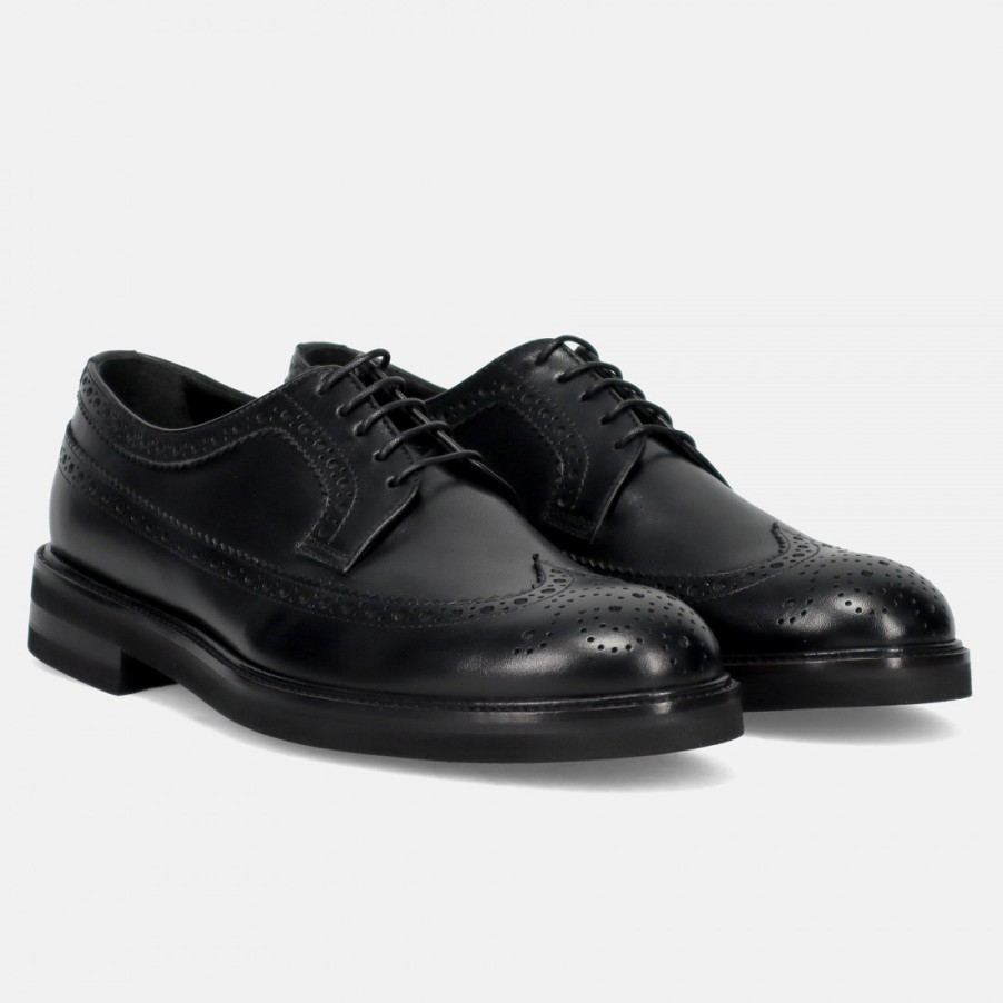 Manner SANGIORGIO Schnuren | Jerold Wilton Herren-Derby-Brogue-Schuh Aus Schwarzem Leder