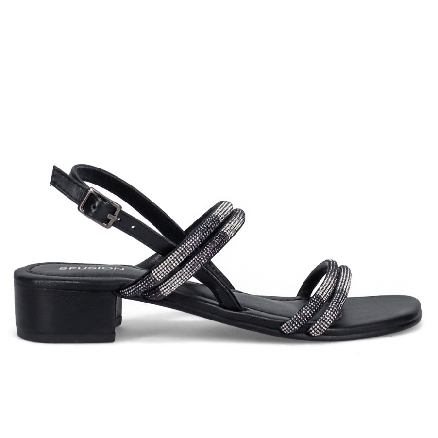 Frauen SANGIORGIO Sandalen | Schwarze Fusion-Sandale Mit Strasssteinen Und Bequemem Absatz