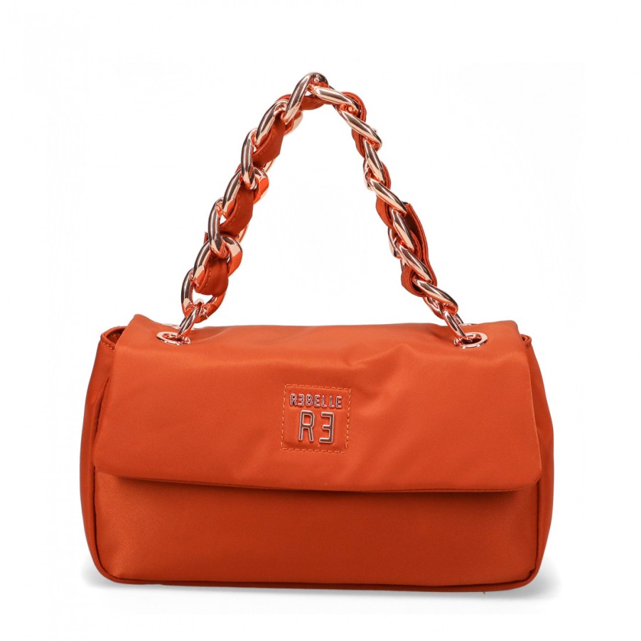 Frauen SANGIORGIO Handtaschen | Rebelle Jane Tasche Aus Orangefarbenem Stoff Mit Kettengriff