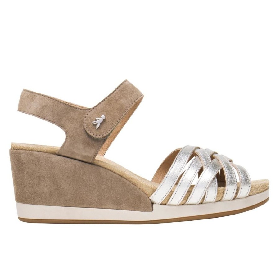 Frauen SANGIORGIO Sandalen | Benvado Palma Keilsandalette In Sand Und Platin Fur Damen