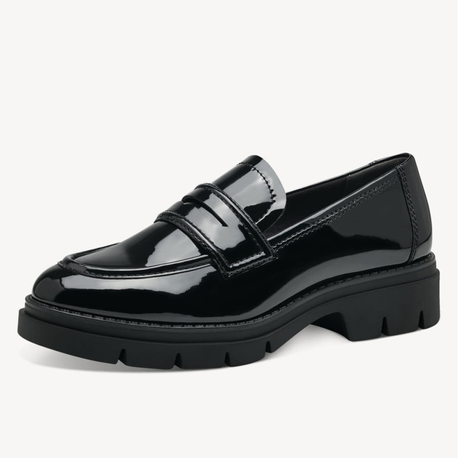 Frauen SANGIORGIO Slipper | Mocassino Vegano Da Donna Tamaris Nero Lucido