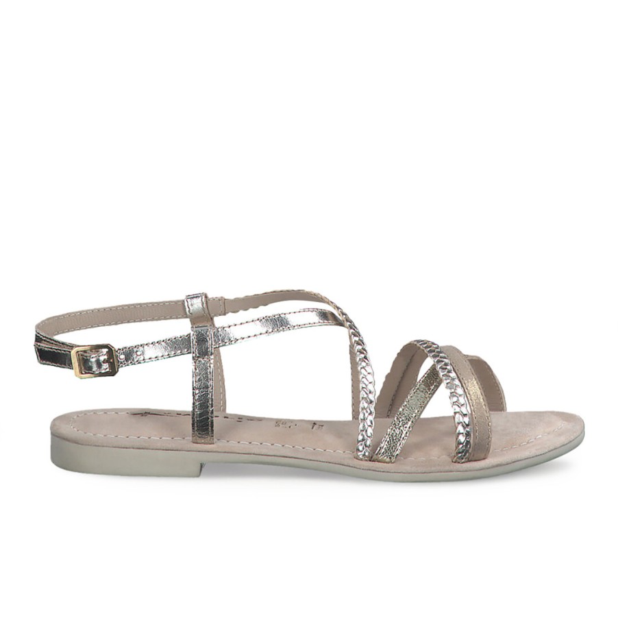 Frauen SANGIORGIO Sandalen | Tamaris Damen-Sandalen Aus Leder Mit Silbergeflecht