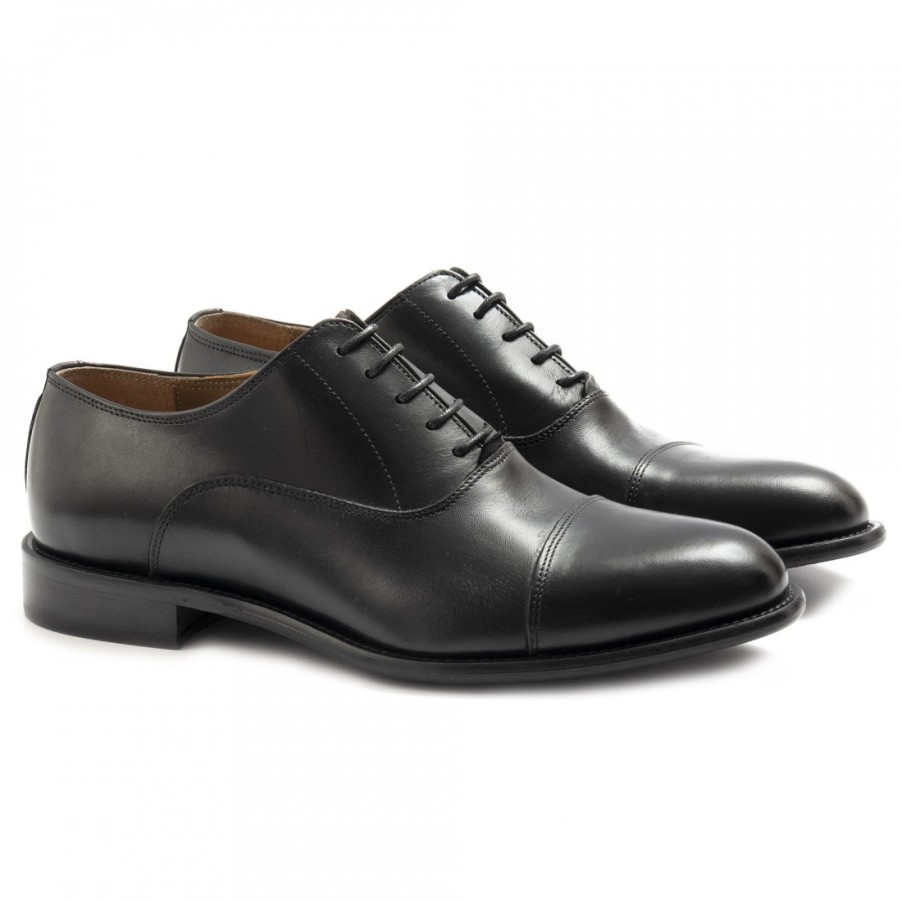 Manner SANGIORGIO Schnuren | Herren Sangiorgio Oxford-Schuhe Aus Schwarzem Leder