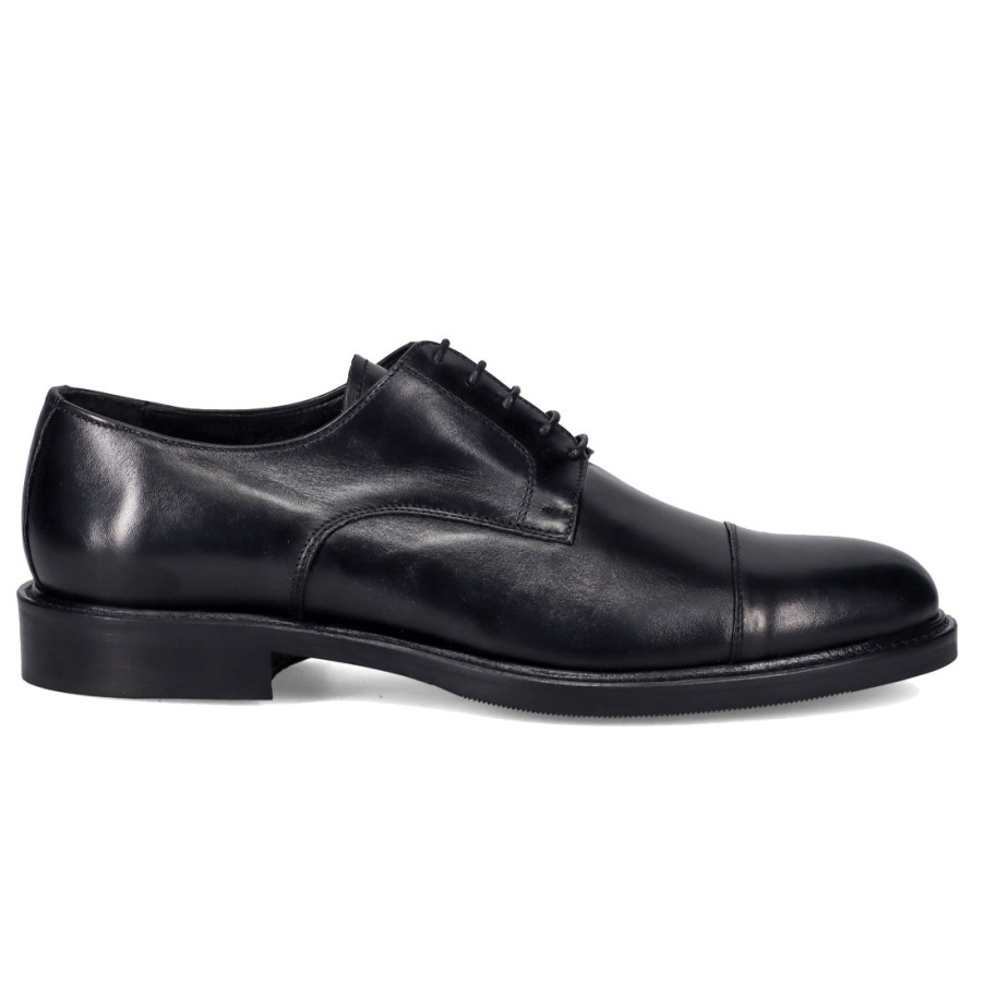 Manner SANGIORGIO Schnuren | Sangiorgio Herren-Derby-Schuh Aus Schwarzem, Weichem Leder