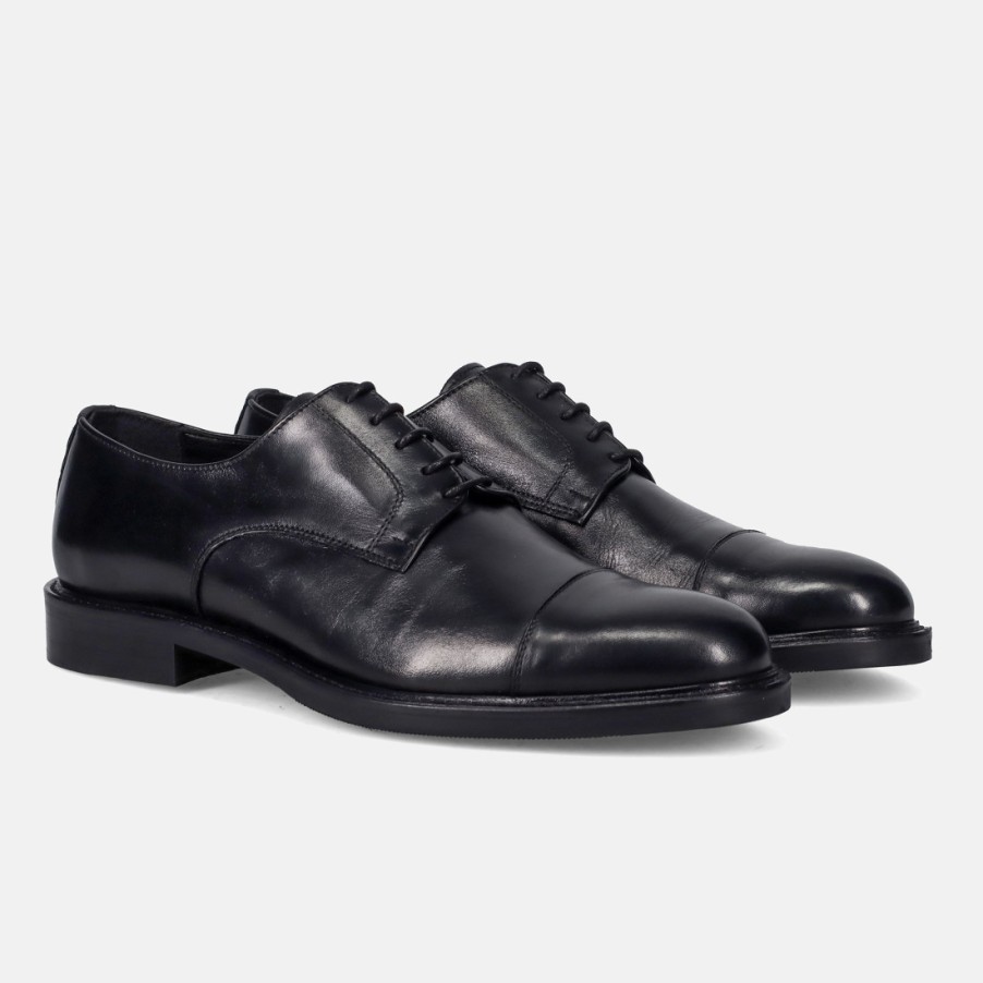 Manner SANGIORGIO Schnuren | Sangiorgio Herren-Derby-Schuh Aus Schwarzem, Weichem Leder