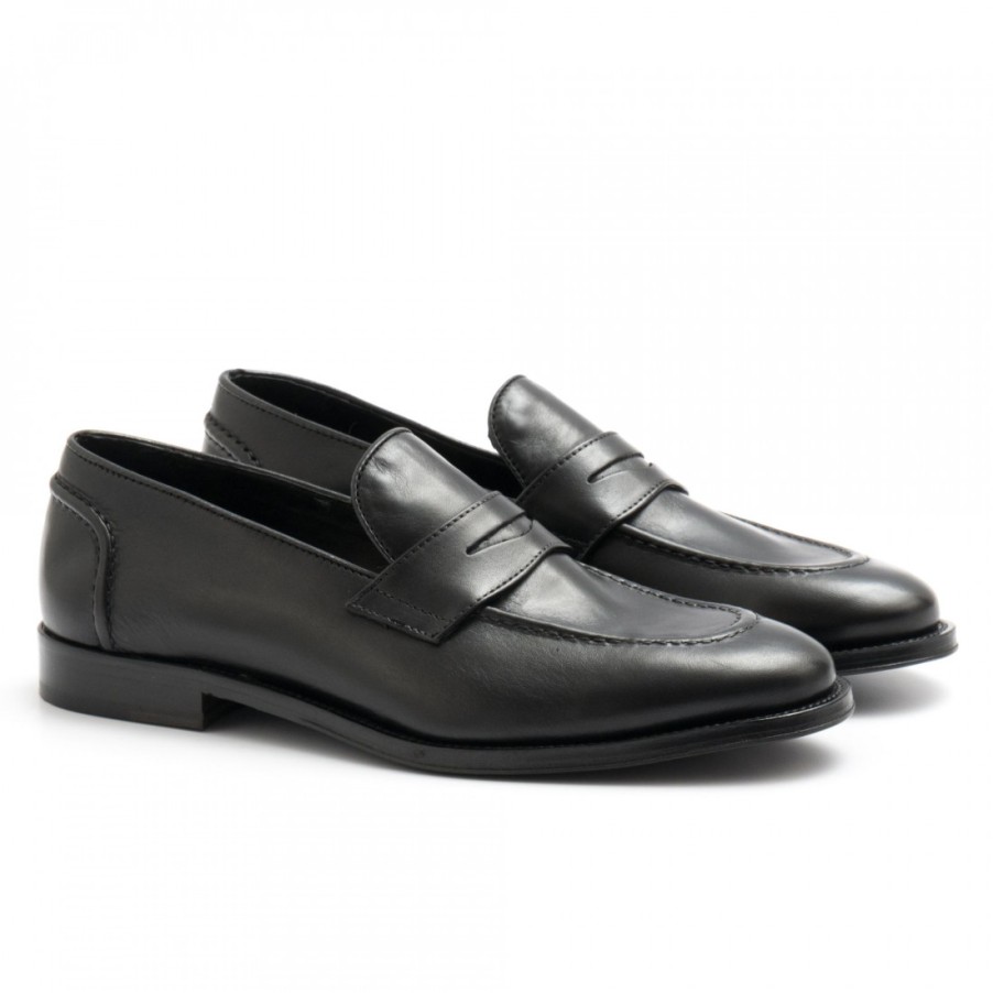 Manner SANGIORGIO Slipper | Elegante L'Homme National-Mokassins Aus Schwarzem Leder