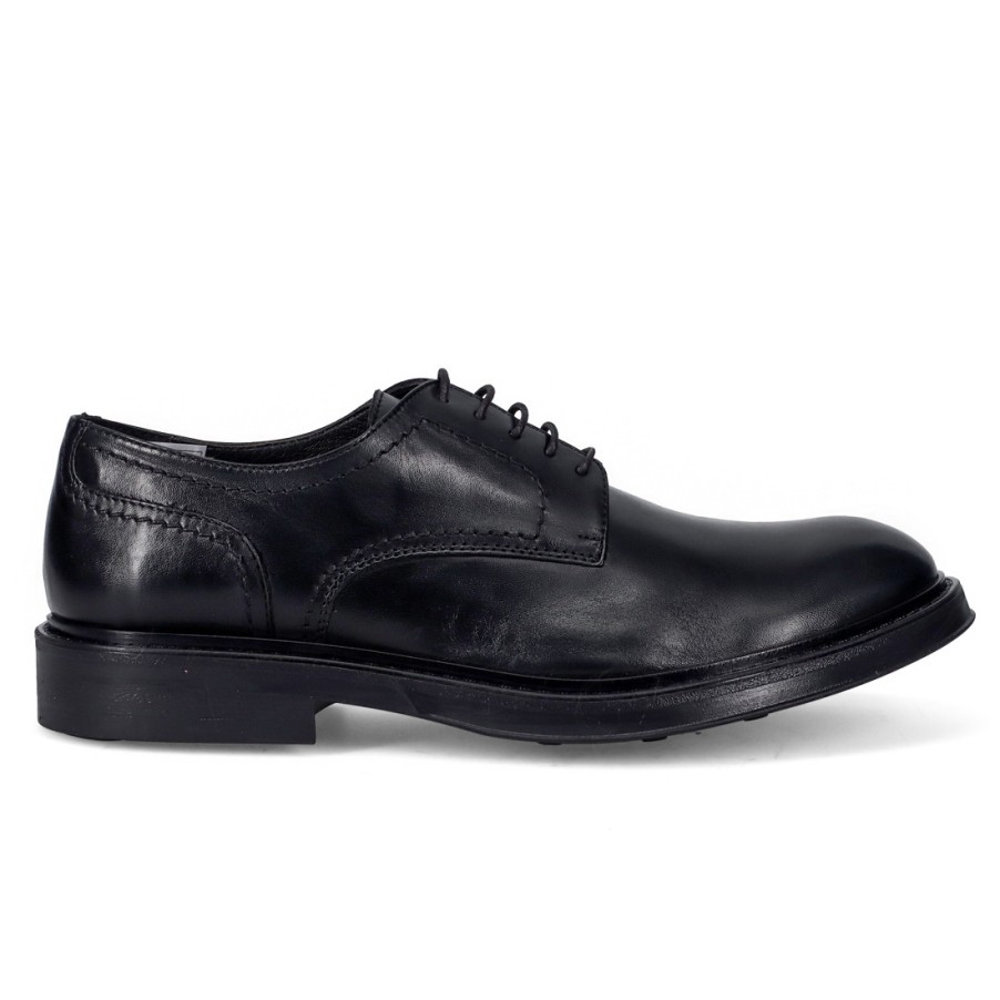 Manner SANGIORGIO Schnuren | Sangiorgio Herren-Derby-Schuh Aus Schwarzem Leder