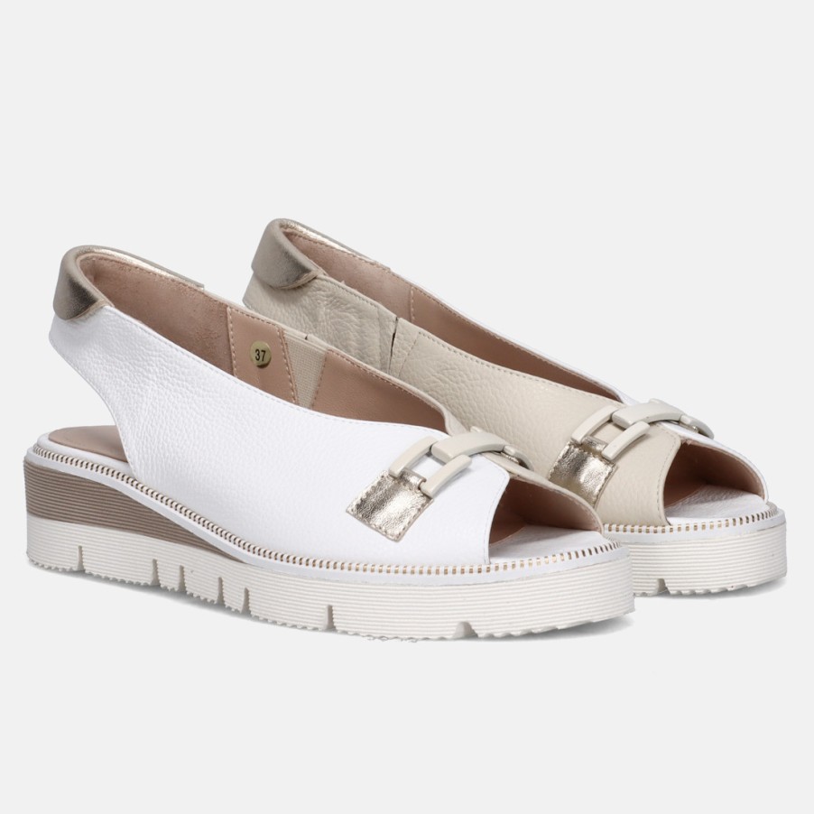 Frauen SANGIORGIO Sandalen | Sangiorgio Damensandale In Weis, Beige Und Platin Aus Leder