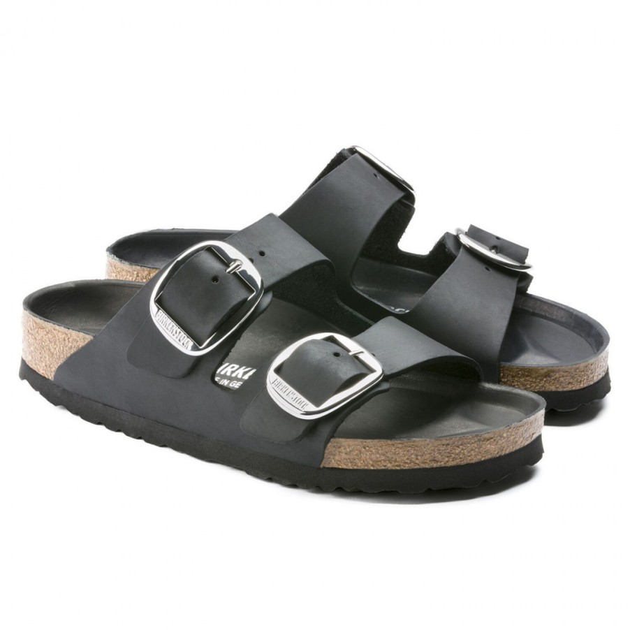 Frauen SANGIORGIO Sandalen | Birkenstock Arizona Big Buckle Damensandale Aus Schwarzem Leder