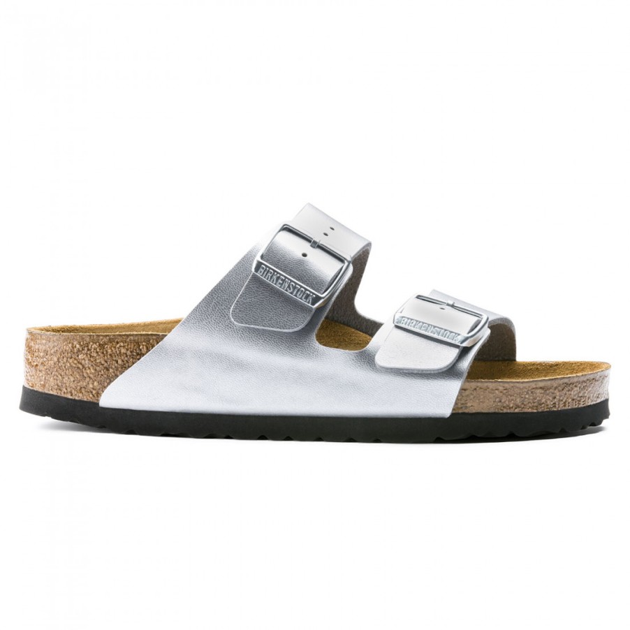 Frauen SANGIORGIO Sandalen | Birkenstock Arizona Damen Slipper Silber In Birko-Flor