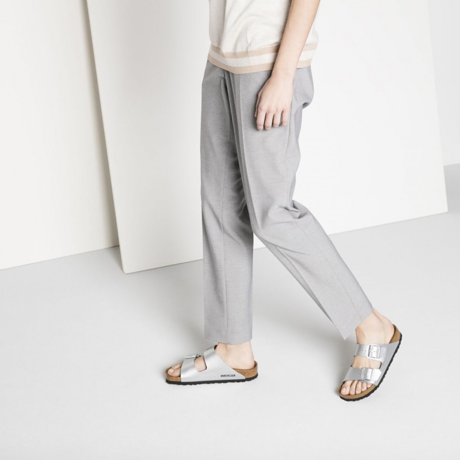 Frauen SANGIORGIO Sandalen | Birkenstock Arizona Damen Slipper Silber In Birko-Flor