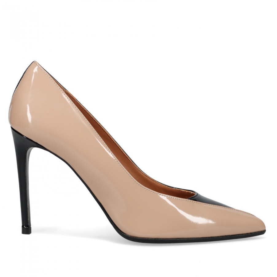 Frauen SANGIORGIO Pumps | Beige Und Schwarze Stiletto-Pumps Von Chantal Aus Lackleder