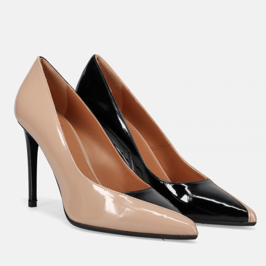 Frauen SANGIORGIO Pumps | Beige Und Schwarze Stiletto-Pumps Von Chantal Aus Lackleder