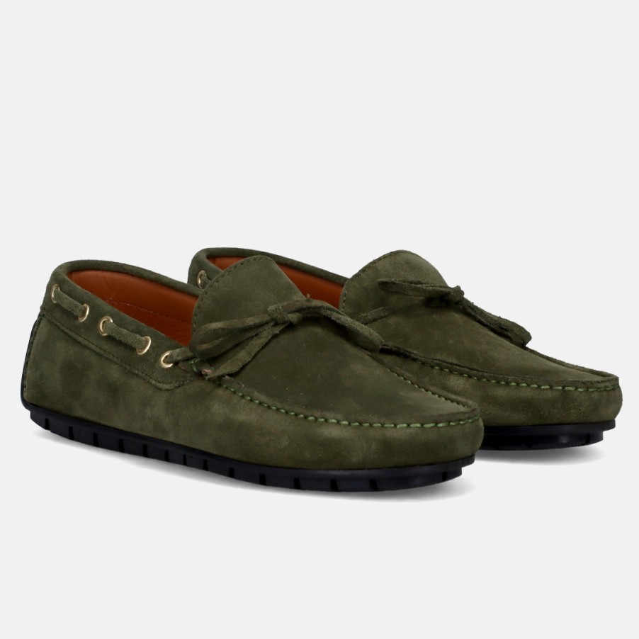 Manner SANGIORGIO Slipper | Sangiorgio Herren-Mokassin Aus Grunem, Weichem Wildleder