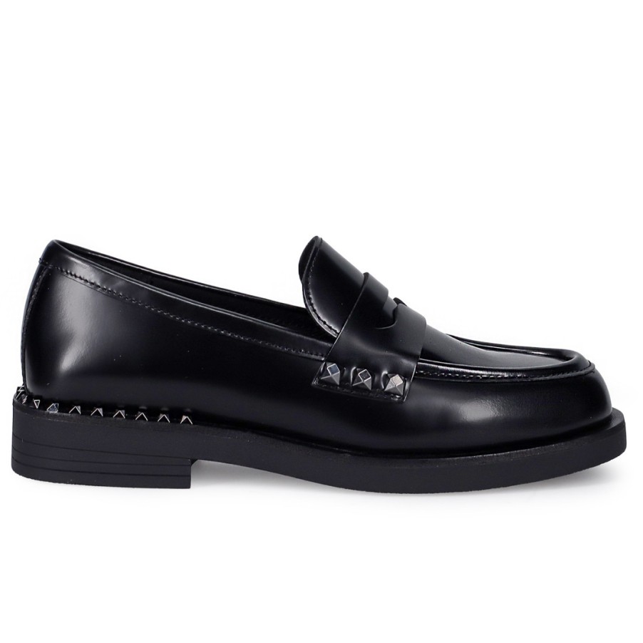 Frauen SANGIORGIO Slipper | Ash Whisper Studs 01 Damen-Loafer Aus Schwarzem Leder