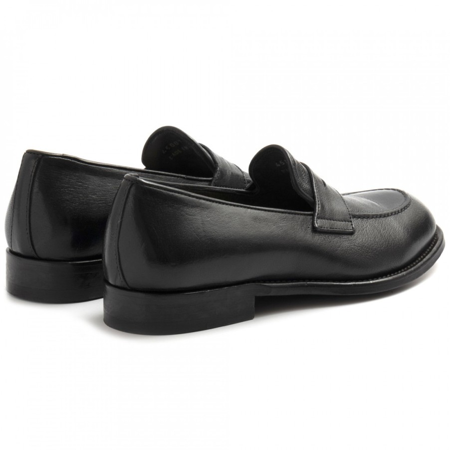 Manner SANGIORGIO Slipper | Sturlini Herren-Mokassin Aus Schwarzem Leder