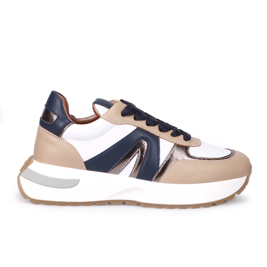 Frauen SANGIORGIO Turnschuhe | Alexander Smith Hyde Ledersneaker In Weis, Beige Und Blau