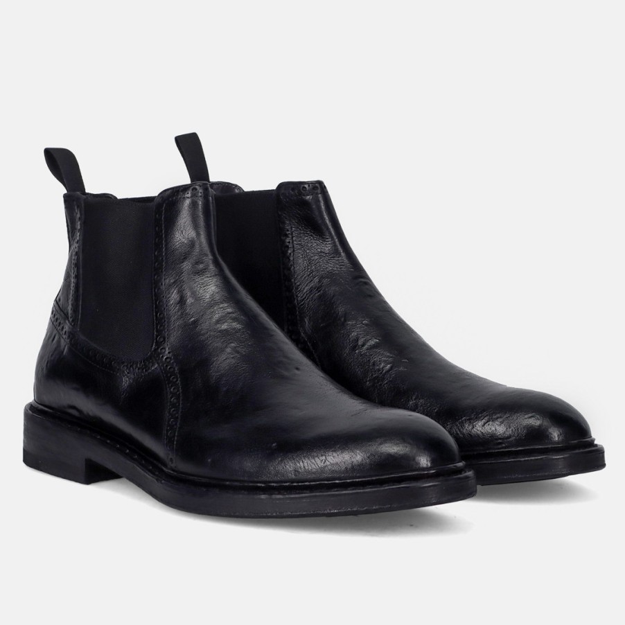 Manner SANGIORGIO Stiefeletten | Brecos Beatles-Stiefelette Fur Herren Aus Schwarzem, Getrommeltem Leder