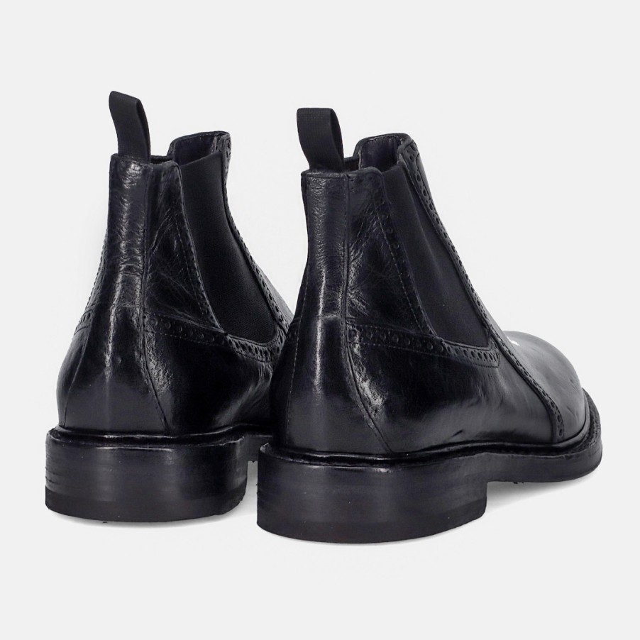 Manner SANGIORGIO Stiefeletten | Brecos Beatles-Stiefelette Fur Herren Aus Schwarzem, Getrommeltem Leder