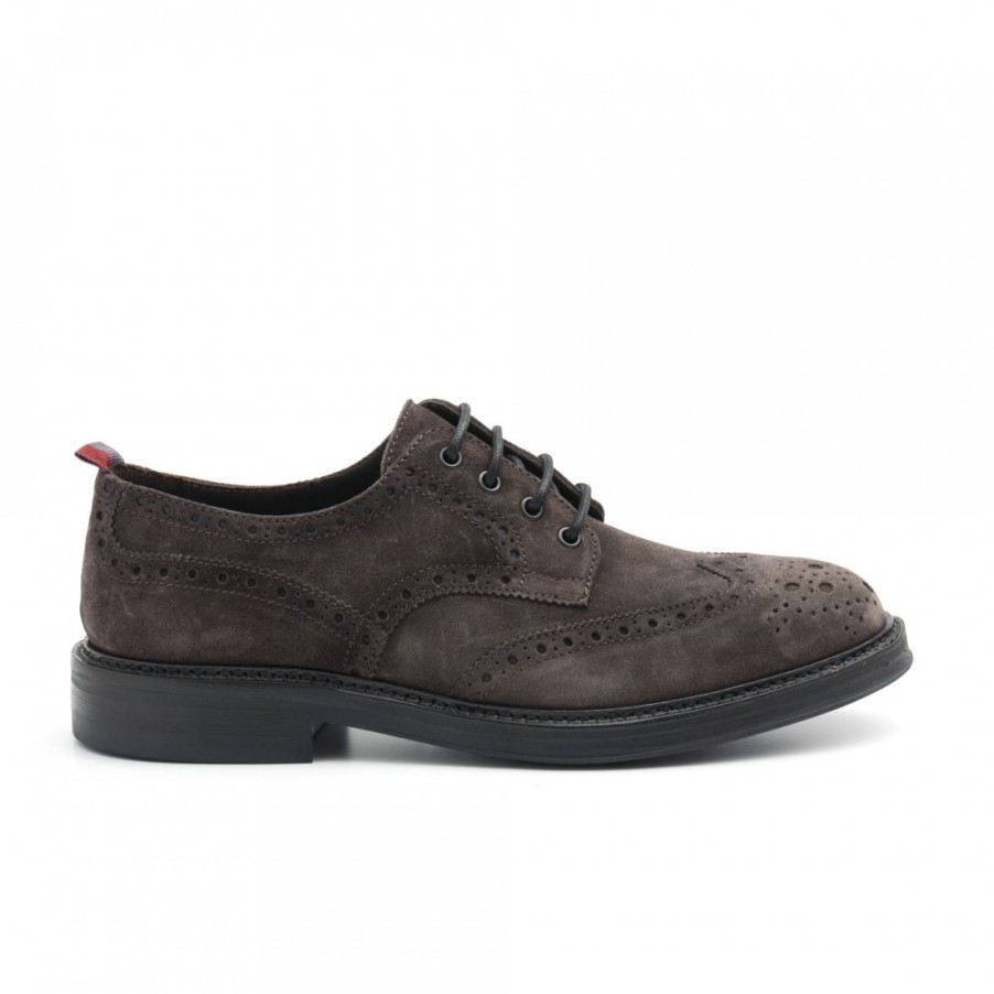 Manner SANGIORGIO Schnuren | Graue Marco Ferretti Derby-Brogue-Schuhe Aus Wildleder