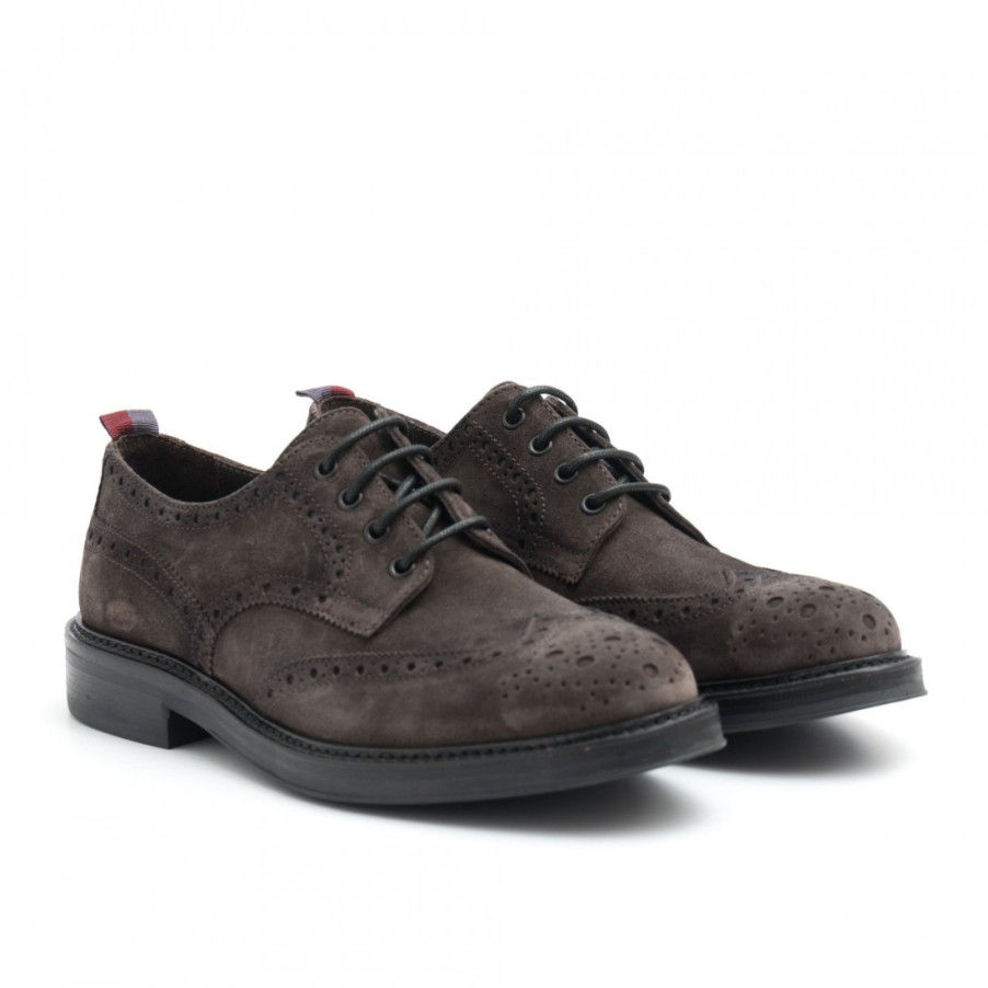 Manner SANGIORGIO Schnuren | Graue Marco Ferretti Derby-Brogue-Schuhe Aus Wildleder