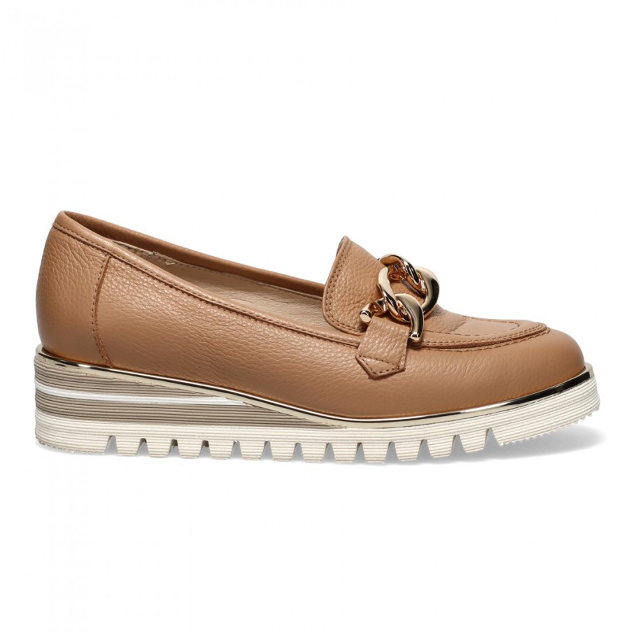 Frauen SANGIORGIO Slipper | Sangiorgio-Loafer Aus Hellbraunem Leder Mit Kette