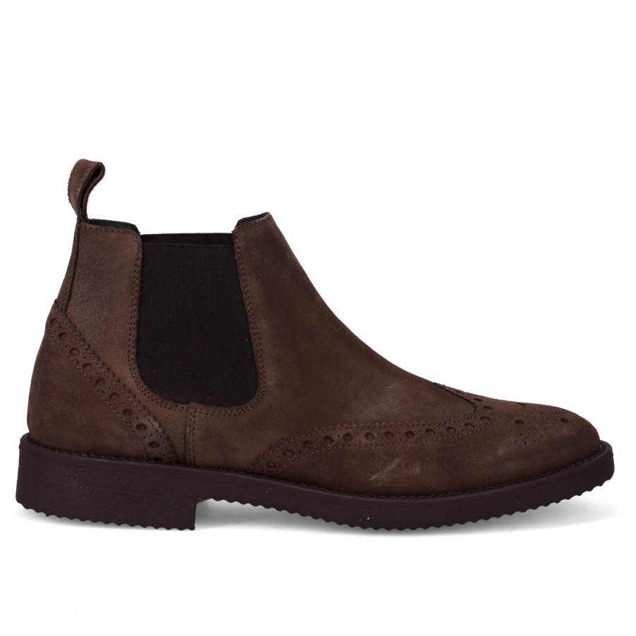 Manner SANGIORGIO Stiefeletten | Antica Cuoieria Chelsea-Brogue-Stiefel Aus Braunem Wildleder