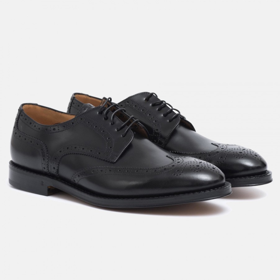 Manner SANGIORGIO Schnuren | Wingtip Derby Fabi Richard Schuhe Aus Schwarzem Leder