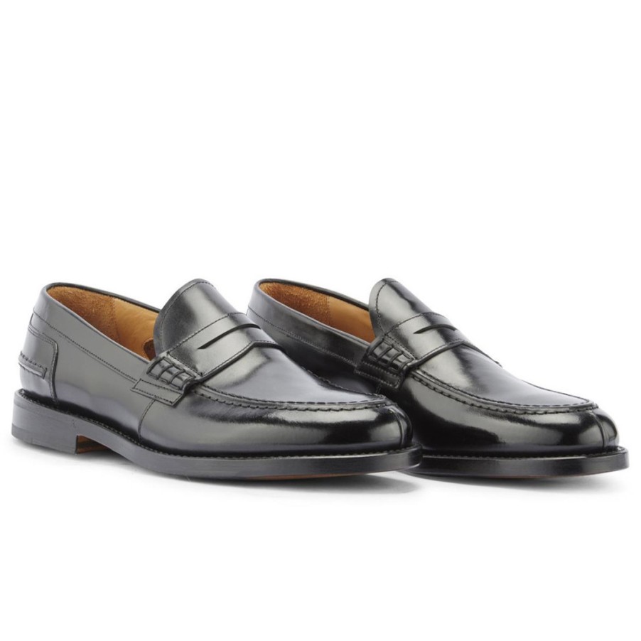 Manner SANGIORGIO Slipper | Schwarzes, Poliertes Kalbsleder Im Fabi Bill College-Stil