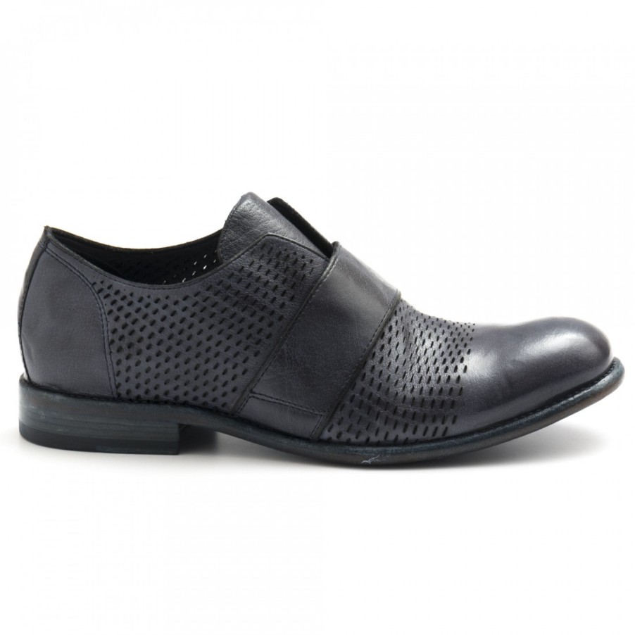 Manner SANGIORGIO Schnuren | Dunkelblauer Hundred 100 Slip-On Aus Perforiertem Leder