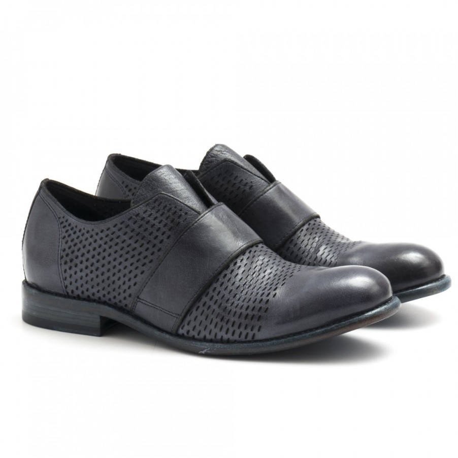 Manner SANGIORGIO Schnuren | Dunkelblauer Hundred 100 Slip-On Aus Perforiertem Leder