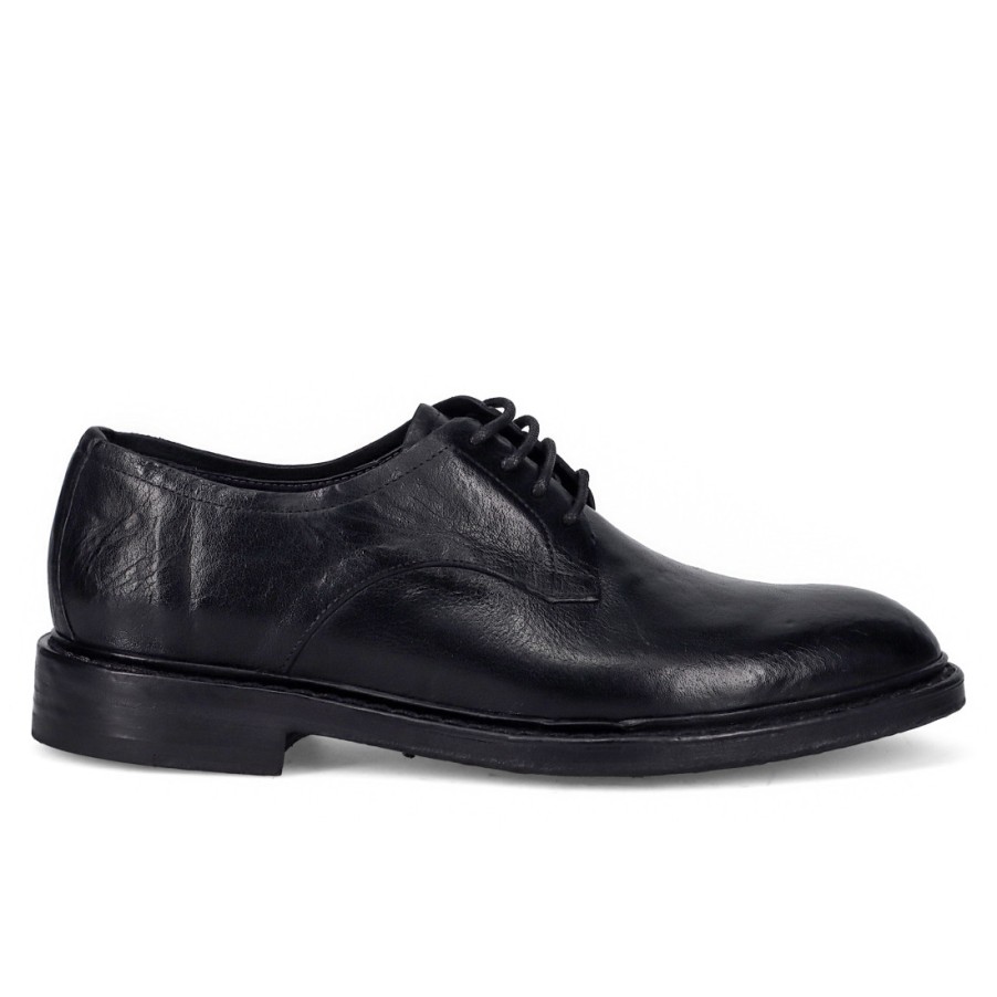 Manner SANGIORGIO Schnuren | Brecos Herren-Derby-Schuh Aus Schwarzem Gewalktem Leder