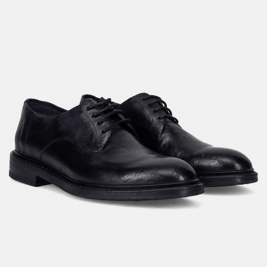 Manner SANGIORGIO Schnuren | Brecos Herren-Derby-Schuh Aus Schwarzem Gewalktem Leder