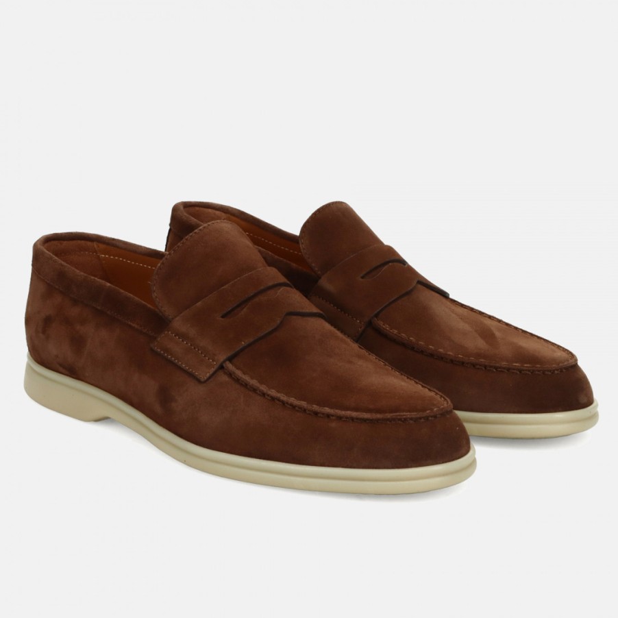 Manner SANGIORGIO Slipper | Rossano Bisconti Herren-Mokassin Aus Blauem Wildleder