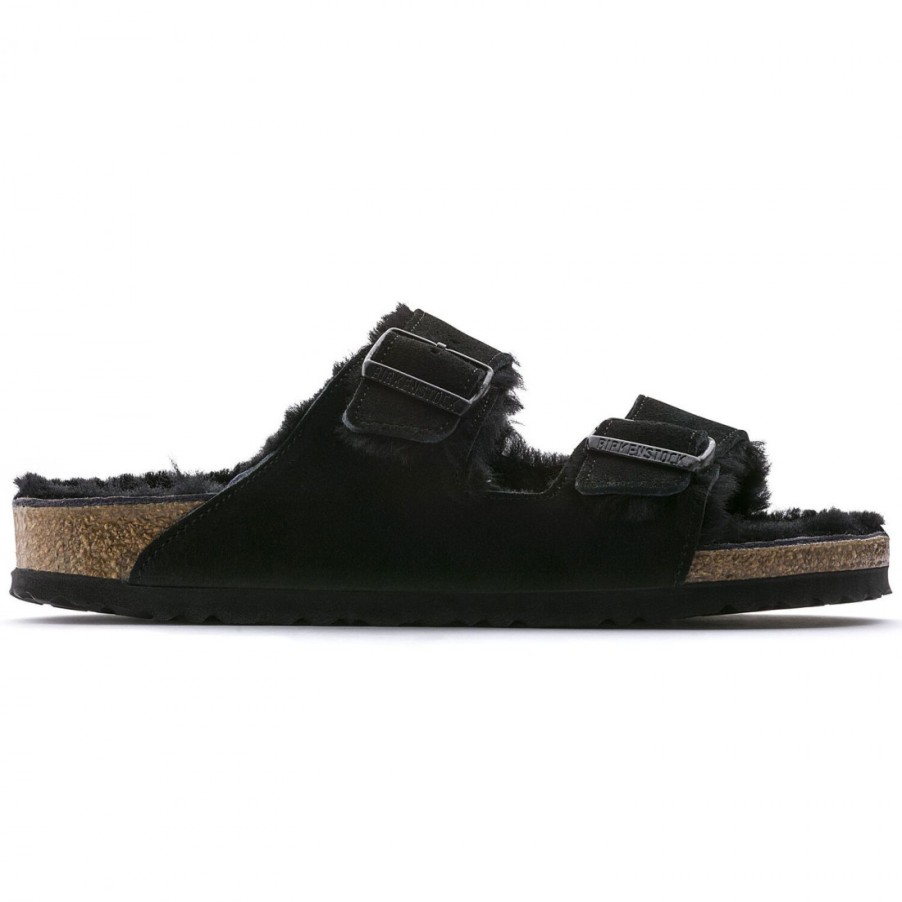 Frauen SANGIORGIO Sandalen | Birkenstock Arizona Shearling Schwarze Damensandalen