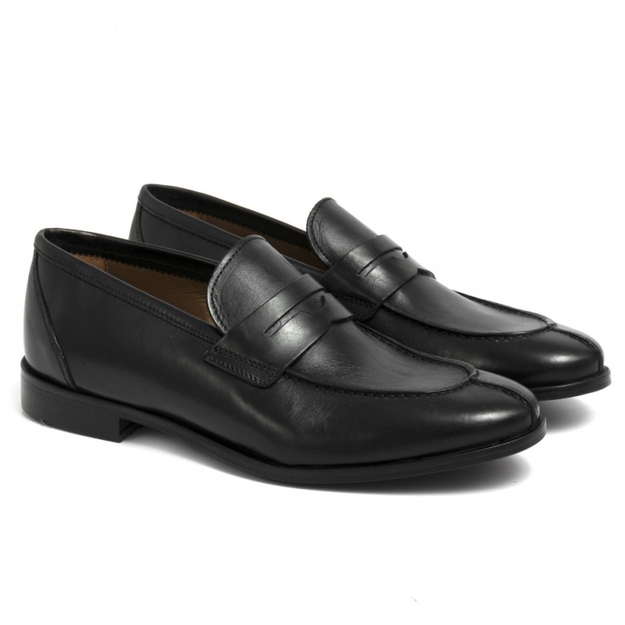 Manner SANGIORGIO Slipper | Sangiorgio-Mokassins Fur Herren Aus Schwarzem, Weichem Leder