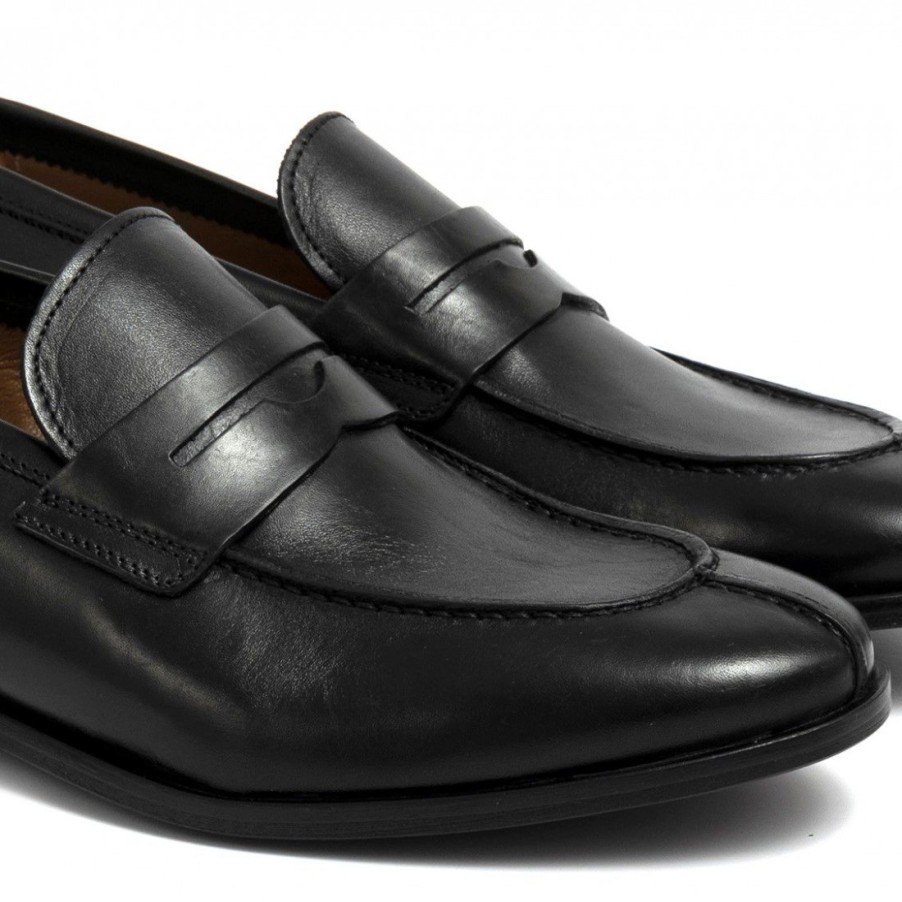 Manner SANGIORGIO Slipper | Sangiorgio-Mokassins Fur Herren Aus Schwarzem, Weichem Leder