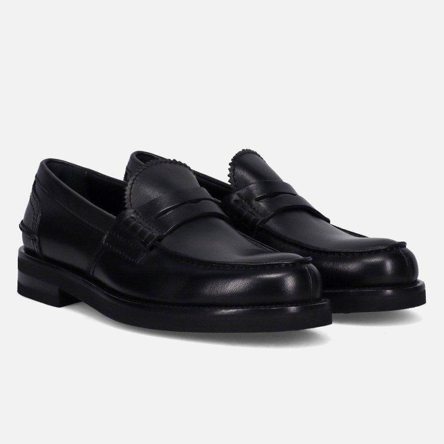 Manner SANGIORGIO Slipper | Jerold Wilton College-Loafer Aus Weichem Schwarzem Leder