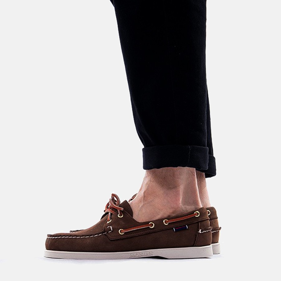 Manner SANGIORGIO Slipper | Sebago Docksides Portland Nubuck Brown Herren-Bootsschuh