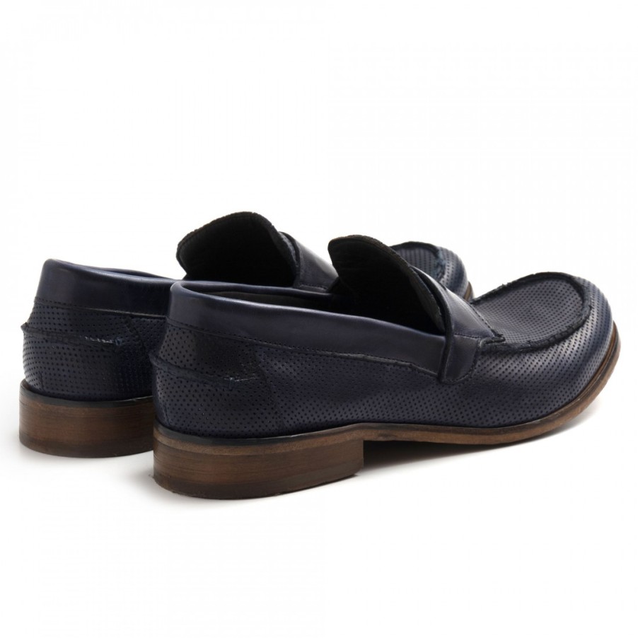 Manner SANGIORGIO Slipper | Jp David Herren-Mokassin Aus Blauem Mikroperforiertem Leder