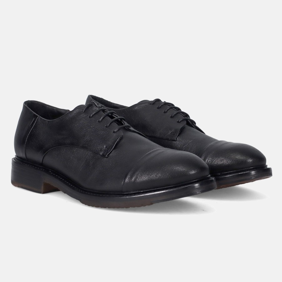 Manner SANGIORGIO Schnuren | Vicolo8 Herren-Derby-Schuh Aus Schwarzem Leder