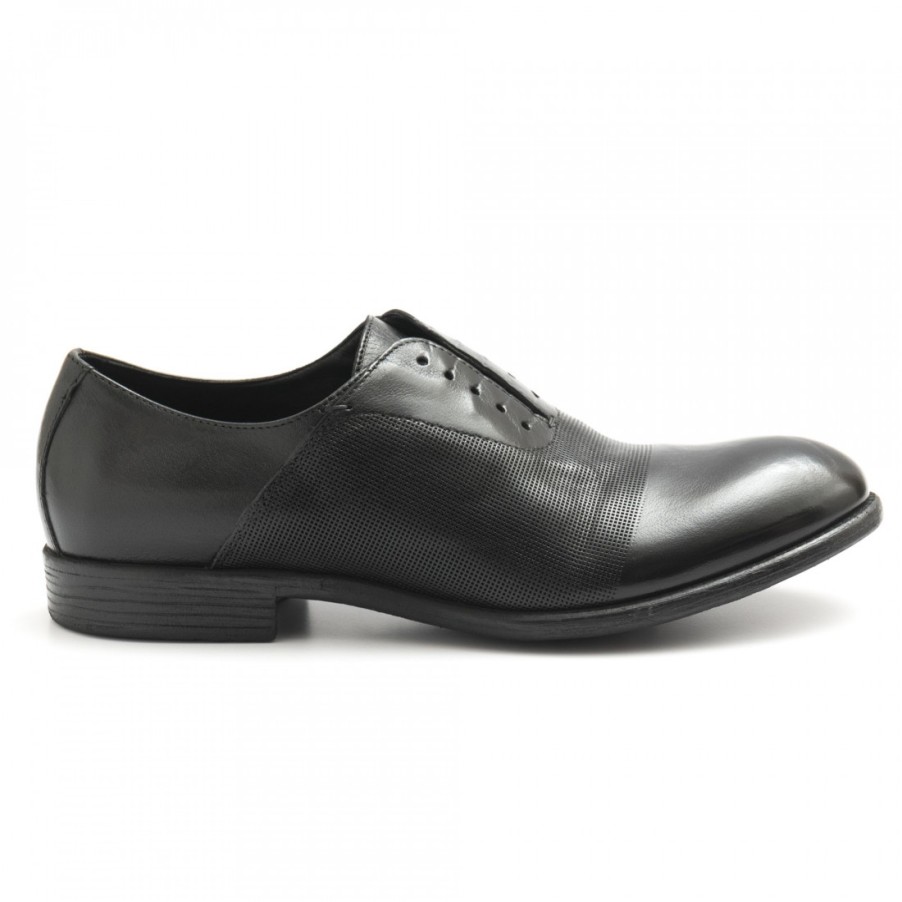 Manner SANGIORGIO Schnuren | Schwarze Hundred 100 Oxford-Schuhe Aus Perforiertem Leder