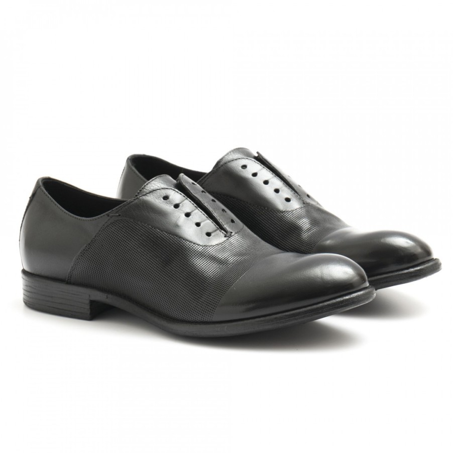 Manner SANGIORGIO Schnuren | Schwarze Hundred 100 Oxford-Schuhe Aus Perforiertem Leder