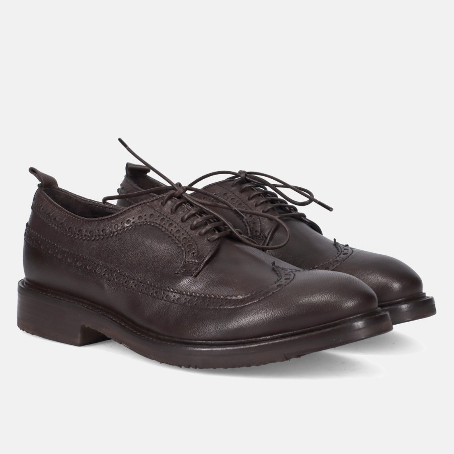 Manner SANGIORGIO Schnuren | Vicolo 8 Herren-Derby-Brogue-Schuh Aus Braunem Leder