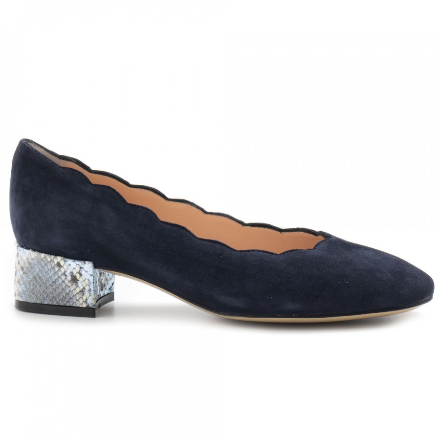 Frauen SANGIORGIO Pumps | Blaue Casanova-Pumps Aus Wildleder Mit Python-Print-Absatz