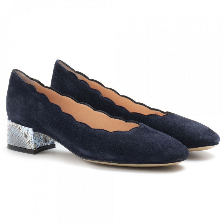 Frauen SANGIORGIO Pumps | Blaue Casanova-Pumps Aus Wildleder Mit Python-Print-Absatz