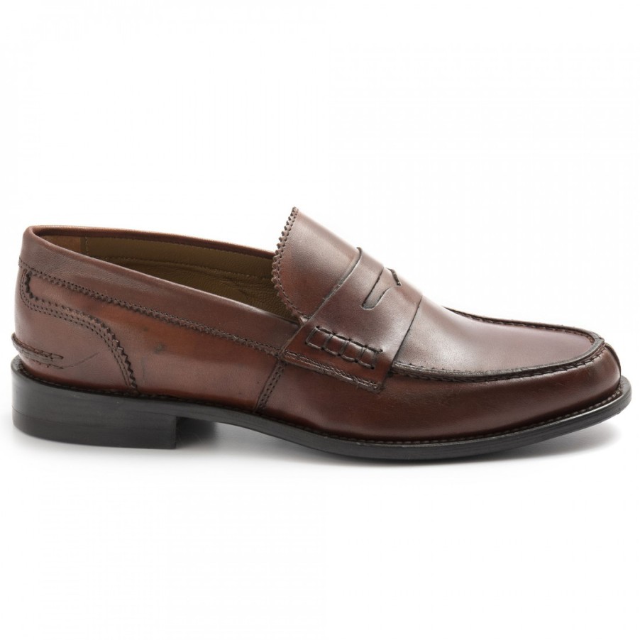 Manner SANGIORGIO Slipper | Sangiorgio Herren-Mokassin Aus Braunem Handgewachstem Leder