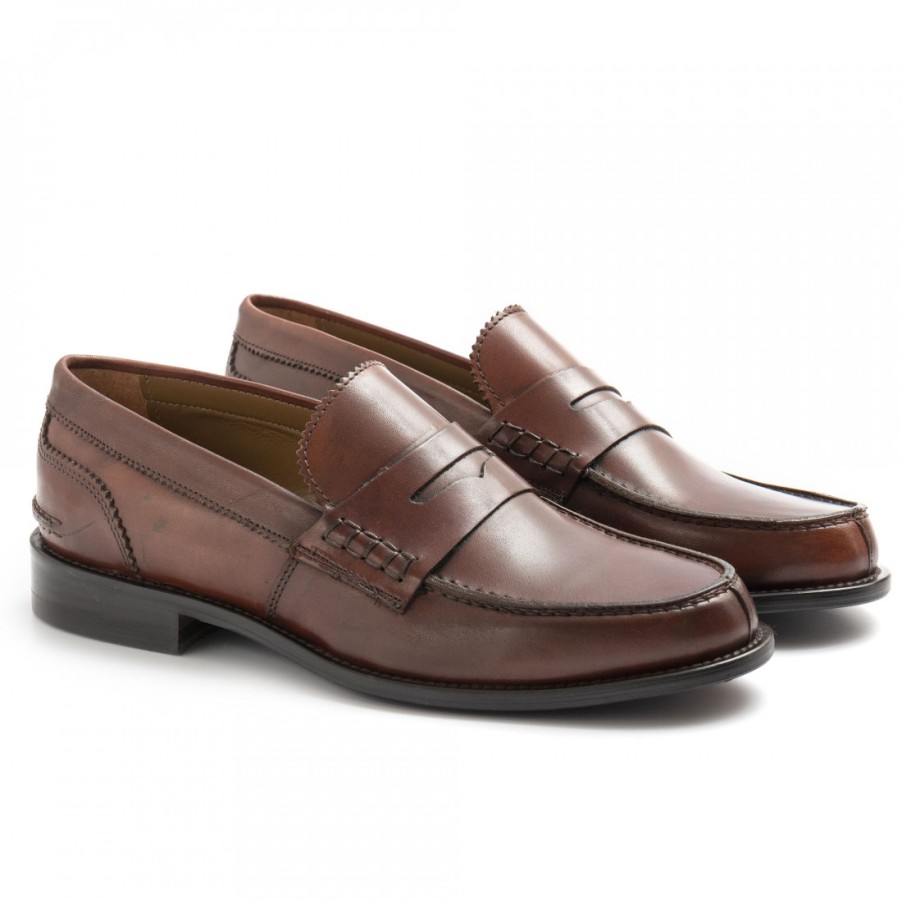 Manner SANGIORGIO Slipper | Sangiorgio Herren-Mokassin Aus Braunem Handgewachstem Leder